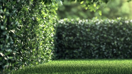 Obraz premium Lush Green Hedge and Grass in English Garden