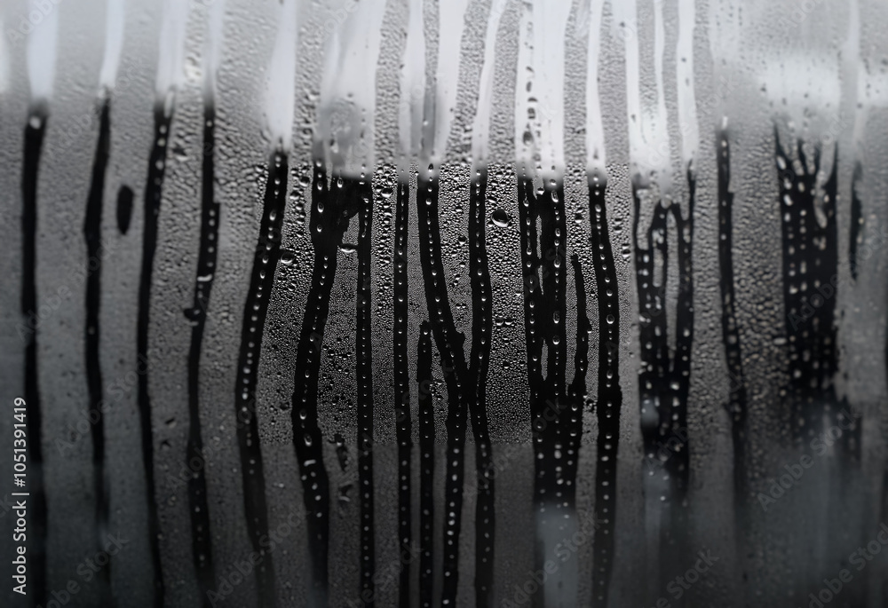 Leinwandbilder rain streaks and water droplets obscure the view through a window, creating a hazy, abstract pattern