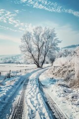 Obraz premium Beautiful winter snowy landscape with trees. AI generative