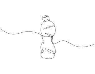 Fototapeta premium Continuous one line drawing of used plastic bottle. One line drawing illustration of crumpled plastic bottles. Pollution, trash, recycle concept single line. Editable outline