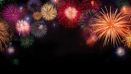 Naklejka premium Banner with fireworks background black