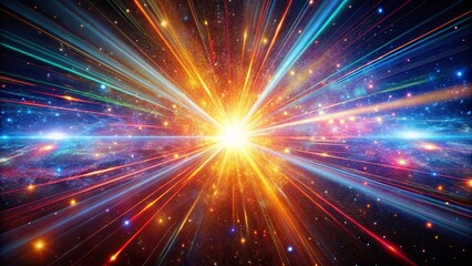 Naklejka premium Cosmic Radiance A Symphony of Light and Stardust, Erupting from the Heart of a Star-Filled Universe