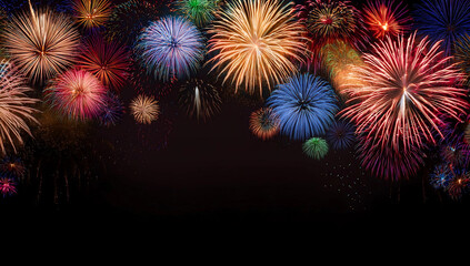 Fototapeta premium Banner with fireworks background black