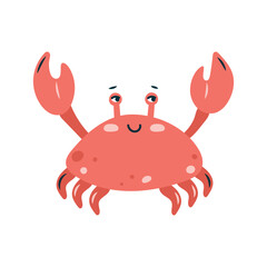 Cute crab on a white background. Character in children's style. Isolated vector illustration.
