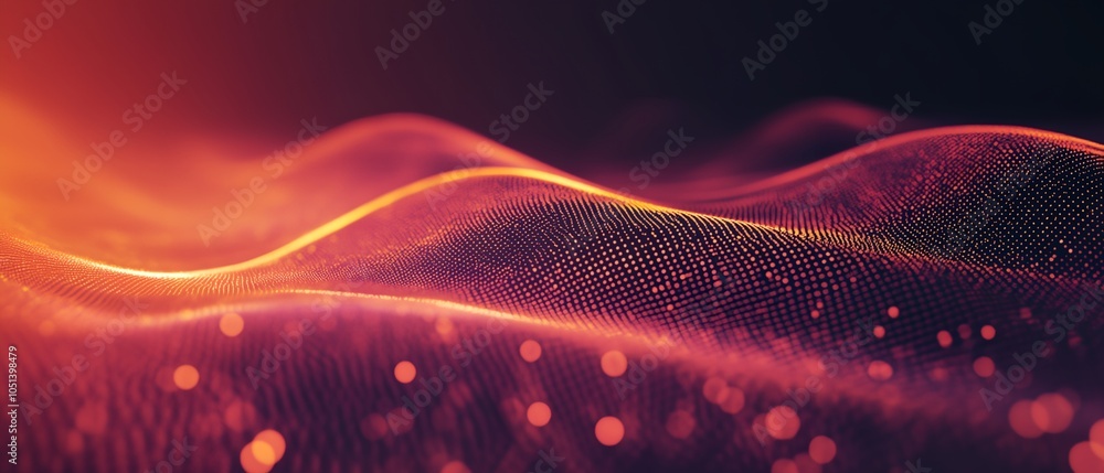 Aufkleber a red and black image of a wave with a lot of dots. the image has a futuristic and abstract feel to 