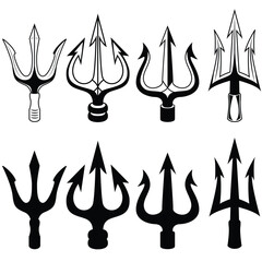 Set of tridents icon. Trident Silhouette. Vector illustration