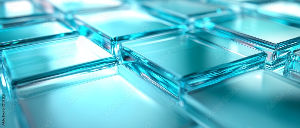 Poster a blue and white image of a pattern of glass blocks. the blocks are arranged in a grid, with some of
