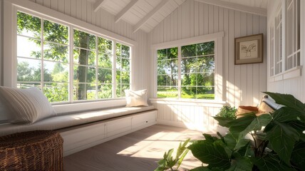 Fototapeta premium Charming cozy cottage with a delightful nook by the window, radiating cute and inviting homey vibes.