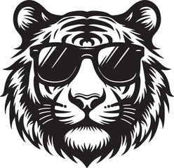 Sleek Tiger Head Silhouette with Sunglasses for a Simple Cool Look