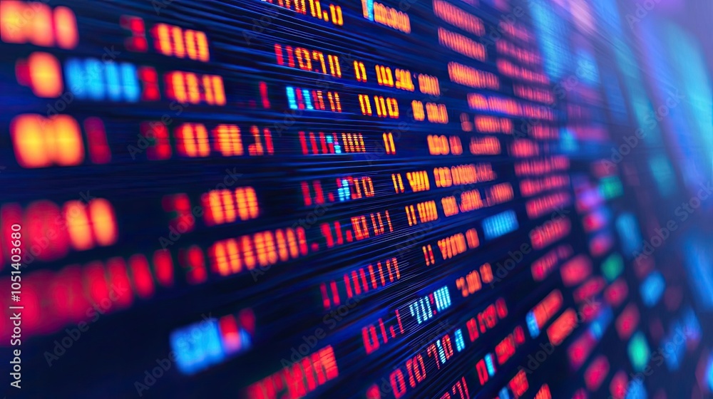 Poster colorful data visualization on a digital screen, abstract technology background.
