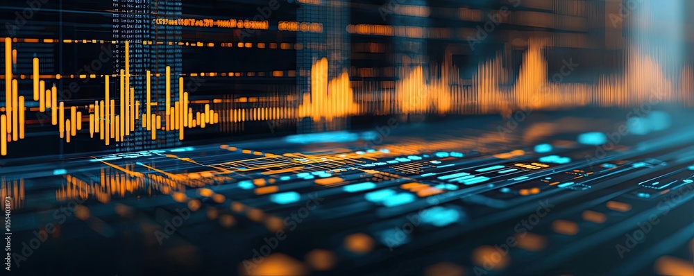 Poster Abstract digital sound waves and technology interface background.