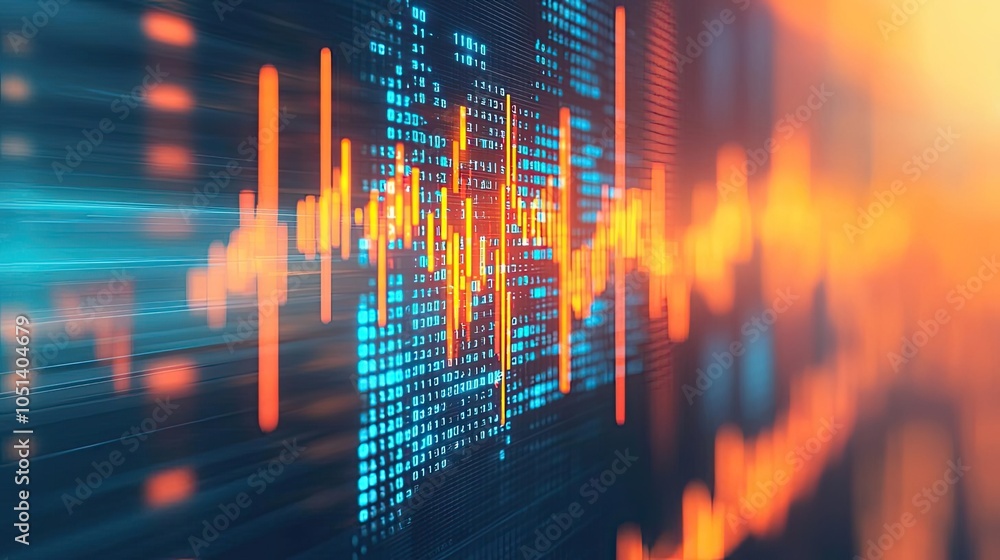 Aufkleber Abstract data visualization with colorful waveforms and glowing elements.