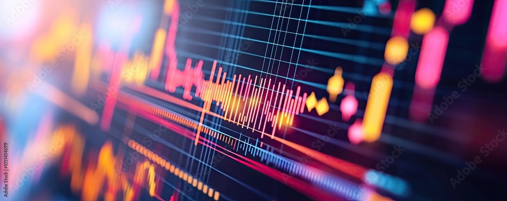 Aufkleber Abstract data visualization with colorful graphs and lines on a dark background
