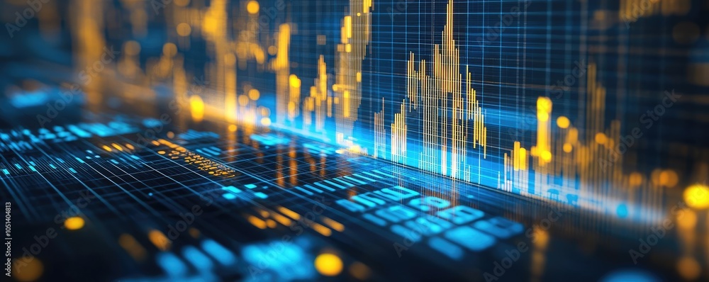 Poster Digital financial data display with glowing charts and graphs.