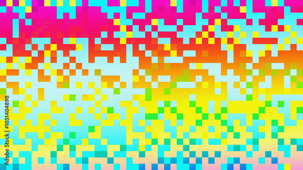 Fototapete abstract pastel neon rainbow pixel texture bg video screen. tv pattern background with square noise 