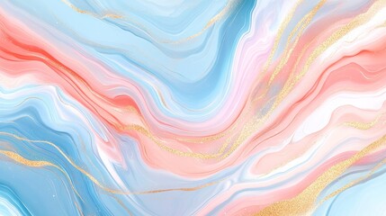 Obraz premium Abstract liquid marble background in blue, pink, and gold tones.