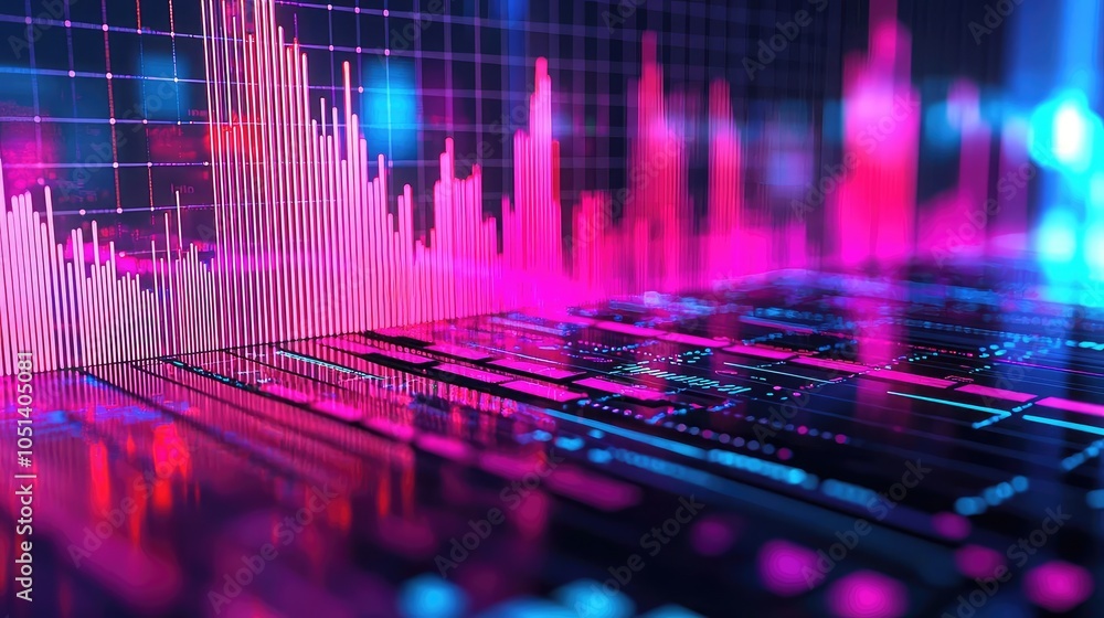 Aufkleber Abstract digital data visualization with vibrant colors and wave patterns.
