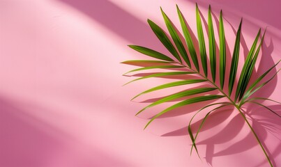 Obraz premium Tropical Palm Leaf Shadow on Pink Background