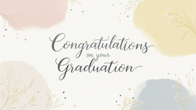 A clean and minimalist flat graduation greeting card design featuring a soft, pastel color background with message Congratulations on your graduation