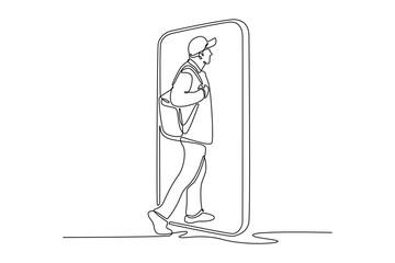 Tickets online concept. Single line draw design vector graphic illustration.