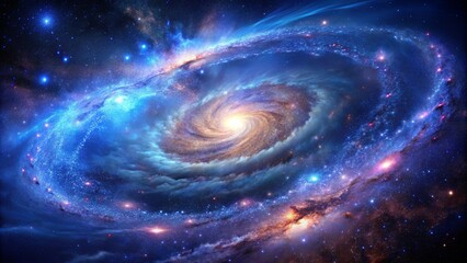 Obraz premium A swirling vortex of celestial dust and gas, illuminating the cosmic expanse with vibrant hues of blue, orange, and purple, a symphony of light and matter in the infinite expanse of space