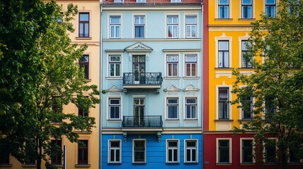 Naklejka premium Modern multi-family apartment buildings seen in Berlin, Germany,generative ai