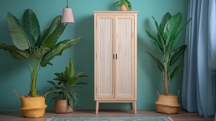Wooden Cabinet with Plants in Modern Interior Design