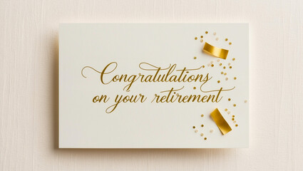 A clean and flat design retirement greeting card with a soft, creamy white background with phrase Congratulations on your retirement
