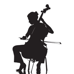 Fototapeta premium A woman playing Double bass silhouette isolated on white background