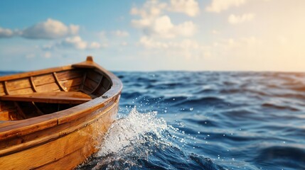 Obraz premium Waves splashing against an old wooden boat, wooden boat splash, nostalgic water motion