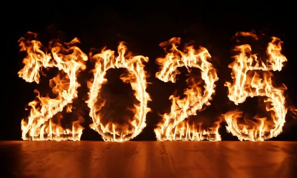 Fire blazing2025 text number new year, Generative AI