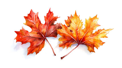 Fototapeta premium A vibrant red maple leaf isolated on a white background, capturing the essence of autumn with its colorful foliage