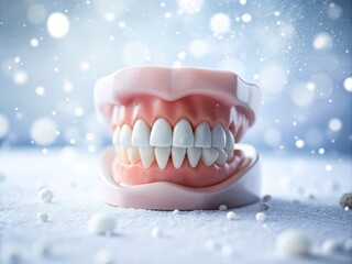 Minimalist Dental Mockup of a Beautiful Artificial Jaw with Snow-White Teeth Celebrating International Day of Dentist - Elegant and Clean Design for Dental Awareness