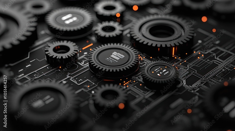 Poster close-up of mechanical gears on a dark surface, showcasing intricate details.