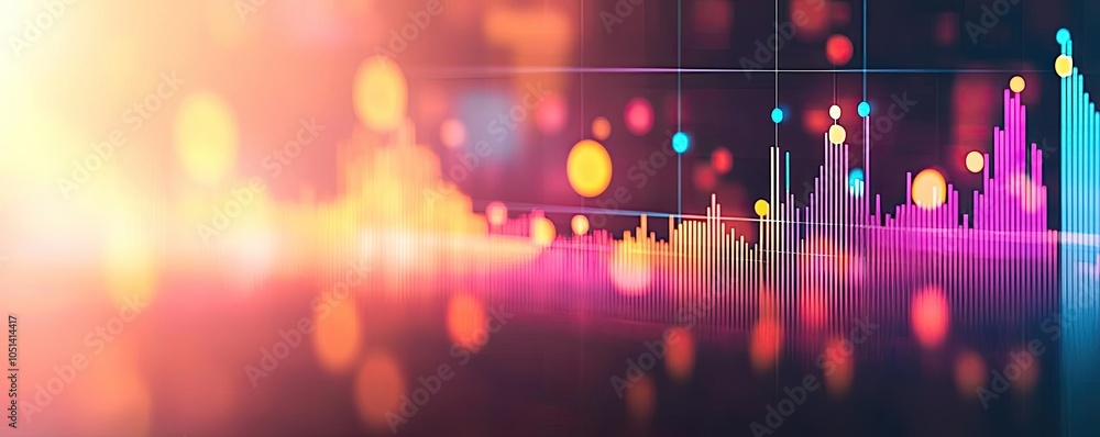 Poster colorful abstract tech background with glowing dots and lines.
