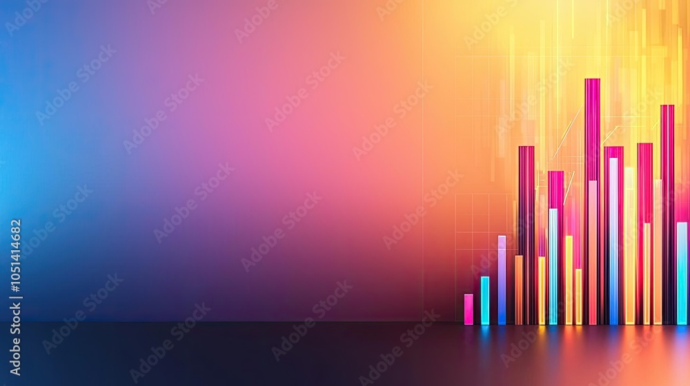 Poster colorful digital bar graph on gradient background, modern data visualization.