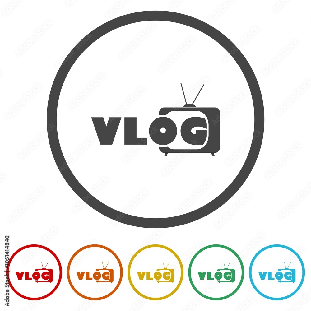 Poster monitor vlog logo. set icons in color circle buttons