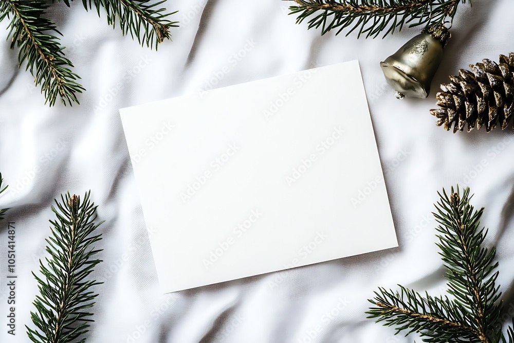 Poster Minimalist Christmas Card Background with Fir Branches and Rustic Elements : Generative AI