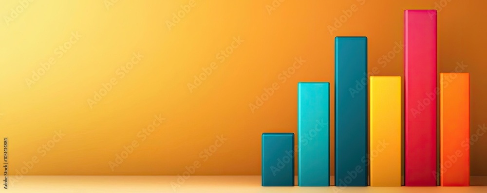 Aufkleber colorful bar graph on abstract orange background, illustrating data visualization.