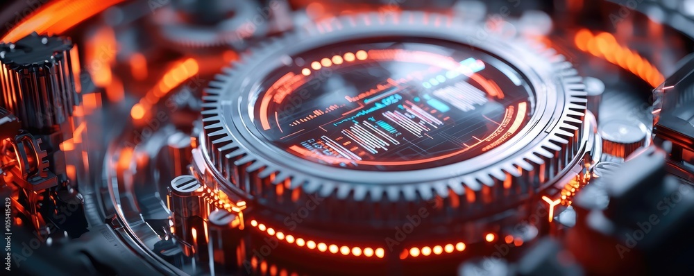 Poster futuristic digital display with glowing elements, high-tech concept.