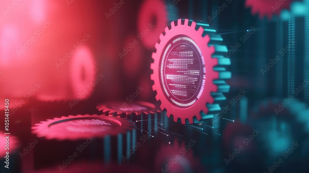 Poster digital gears in vibrant colors representing advanced technology and innovation.