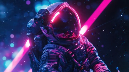 Naklejka premium Astronaut in a Neon Cosmos
