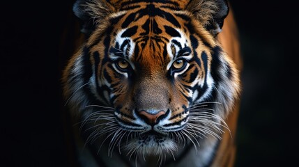 Fototapeta premium Close-up of a tiger displaying its striking features and intensity.