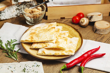 Italian flatbread Focaccia. Cafe, lunch.