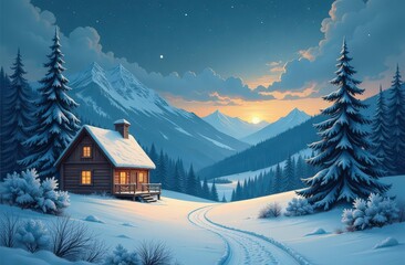 Fototapeta premium illustration of magical winter christmas landscape for banner or wallpaper