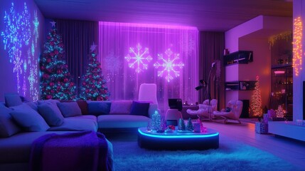 Chic living room with holiday neon and decor elements