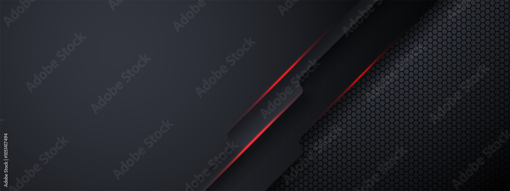 Sticker dark black and gray abstract background with red glowing lines for modern design