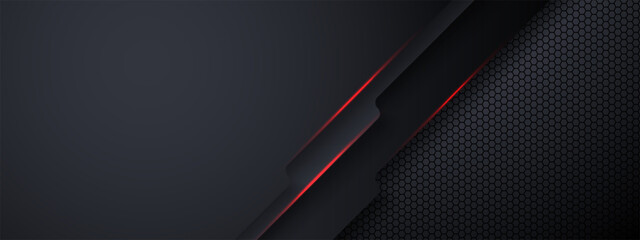Dark black and gray abstract background with red glowing lines for modern design