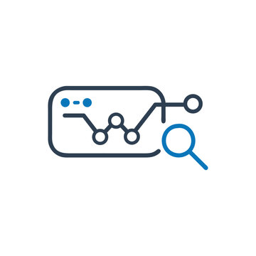 Magnifying glass analyzing data icon on white background