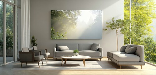 Living room with personal wall art, featuring contemporary furnishings.